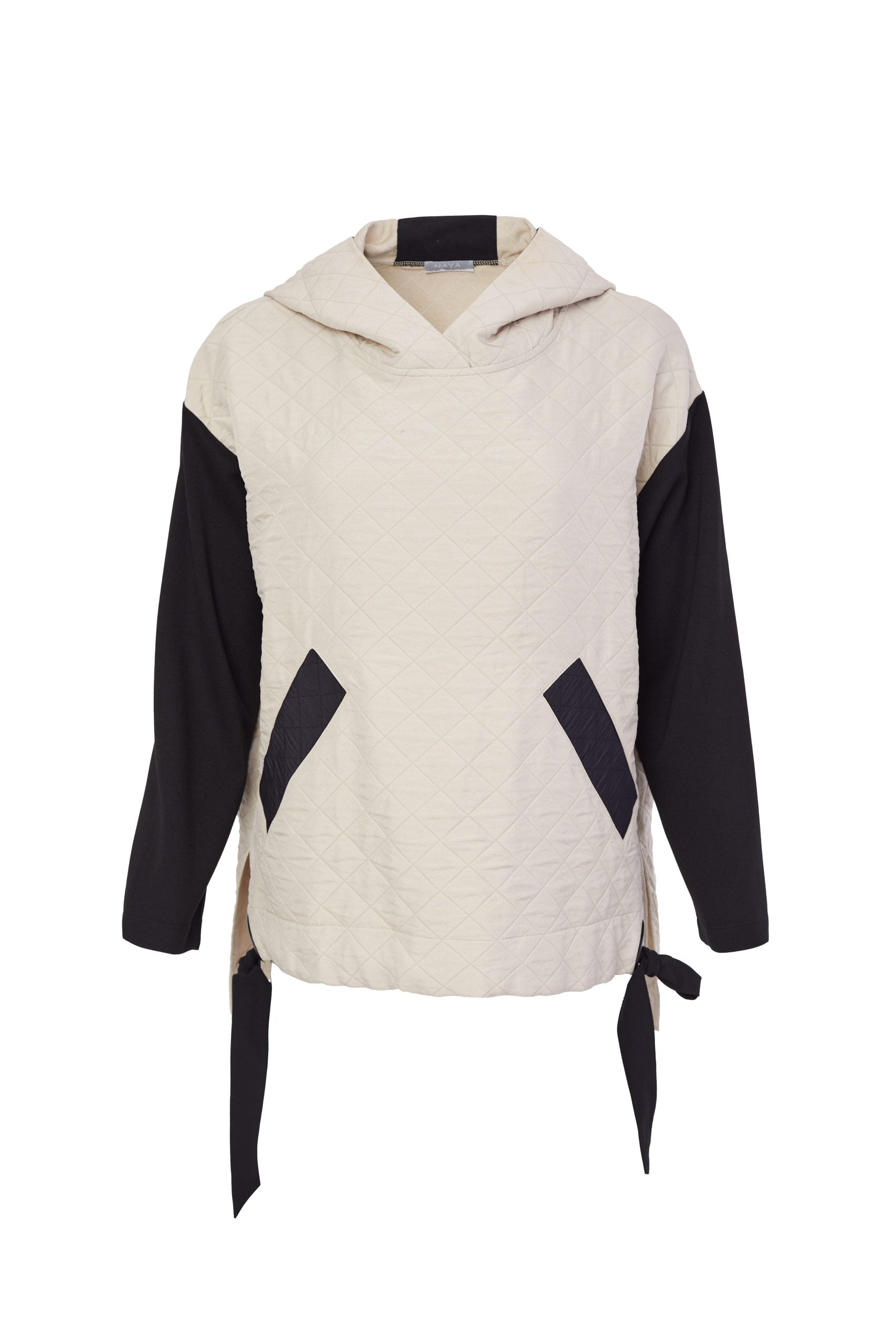 193- Naya Jacquard Hood Top- Black & Sand