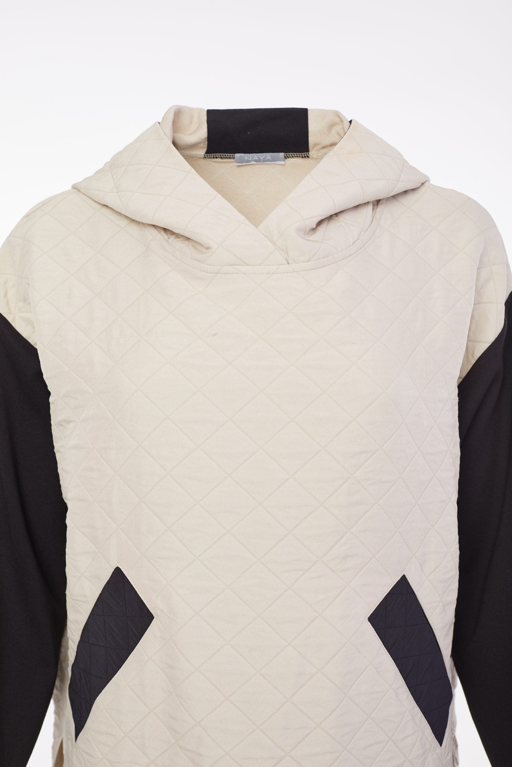 193- Naya Jacquard Hood Top- Black & Sand