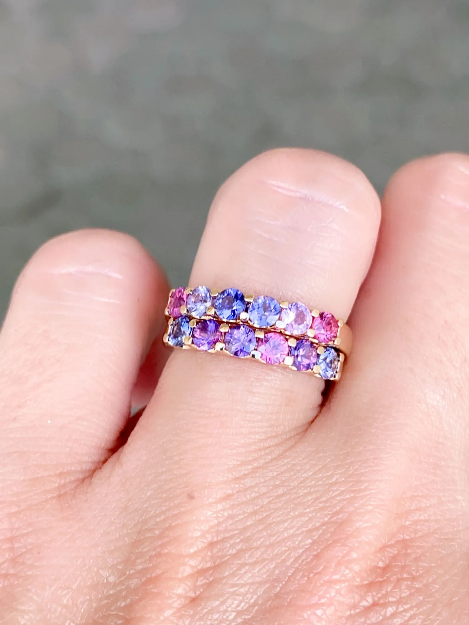 1ct Mixed Pink Purple Sapphire Stacking Band 14K Gold R5068