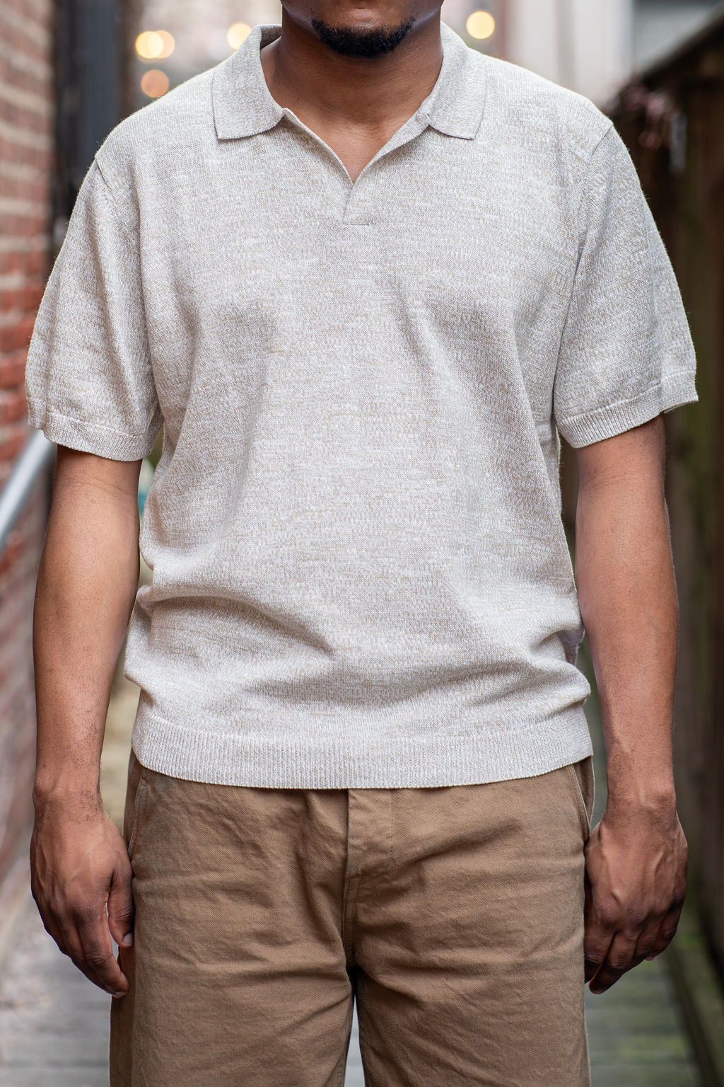 3sixteen Knit Polo - Natural Marled Yarn