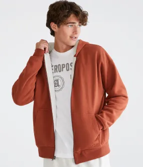 Aeropostale Mens' Solid Thermal Full-Zip Hoodie - Brown - Size L - Cotton - Teen Fashion & Clothing Spice