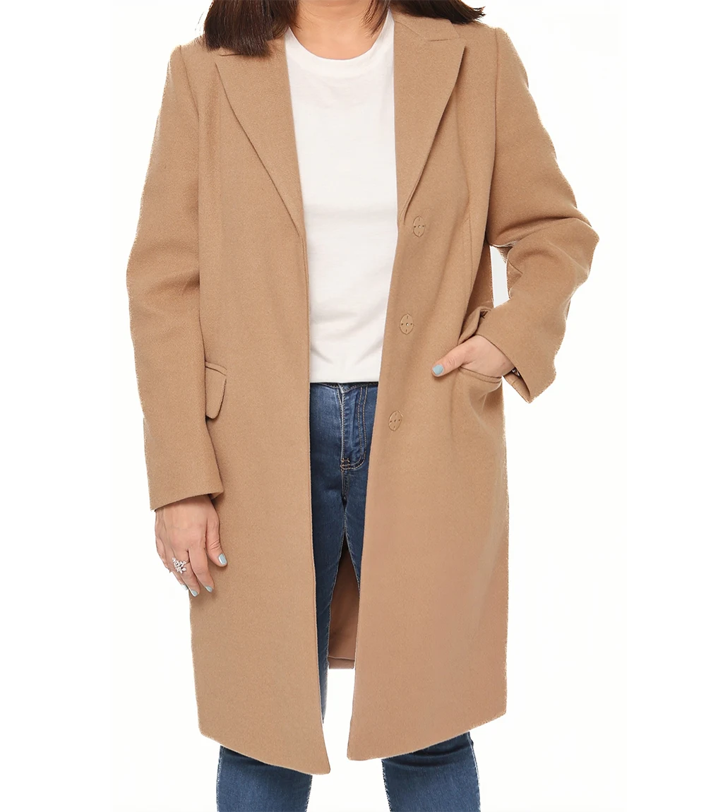 Aline Women's Regular Fit Beige Wool Coat