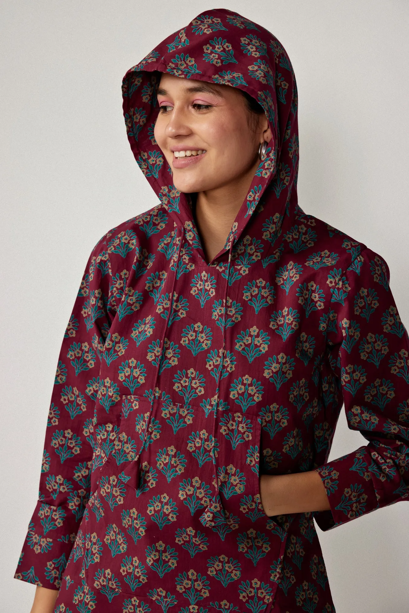 Aloha mora on Maroon Cotton Hoodie Set