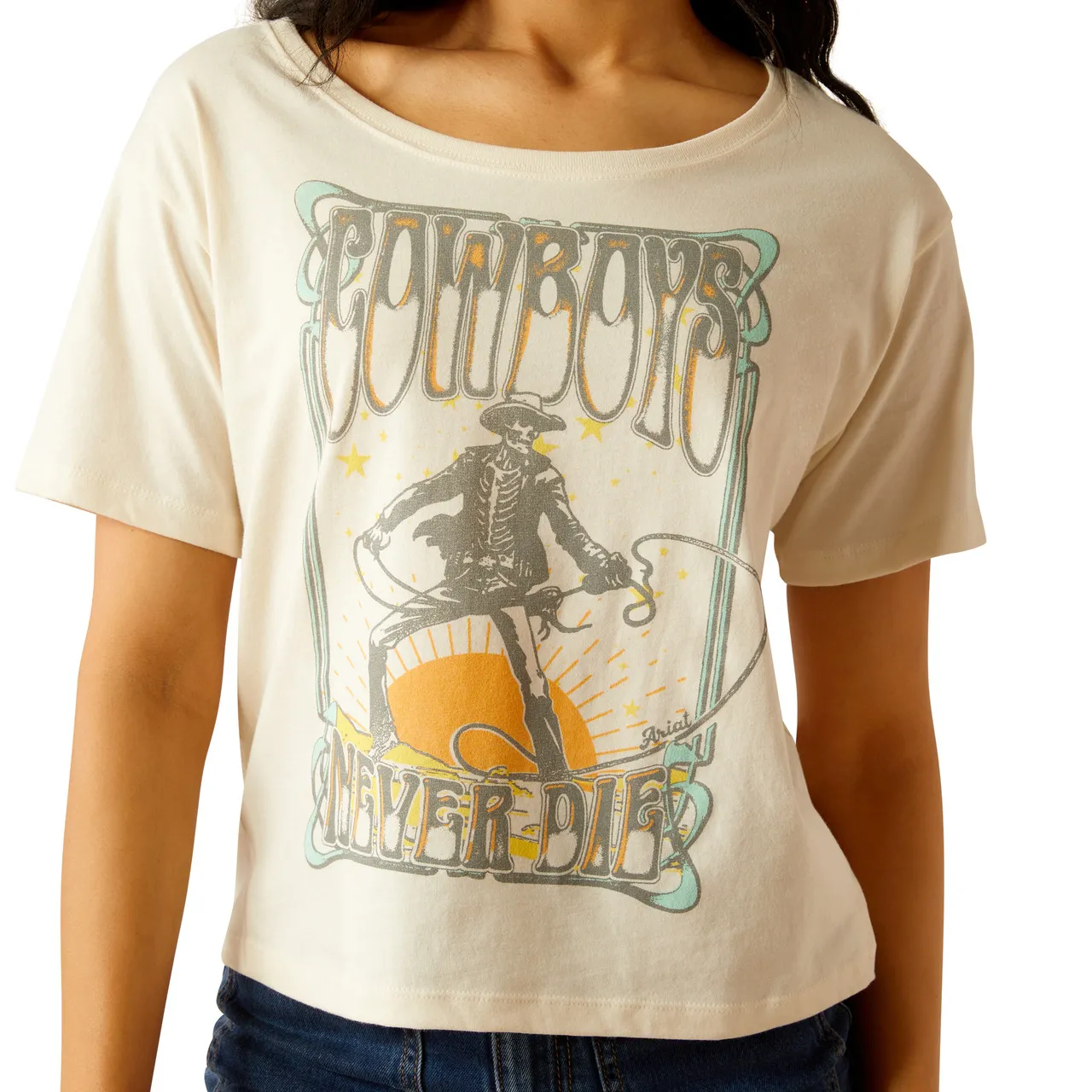 Ariat Women's Cowboys Never Die Short Sleeve Graphic T-Shirt - Natural