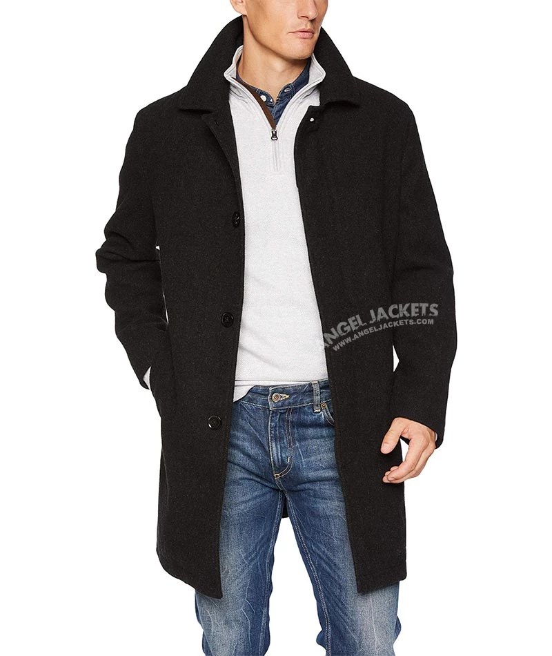 Armando Men's Black 3 4 Length Wool Coat