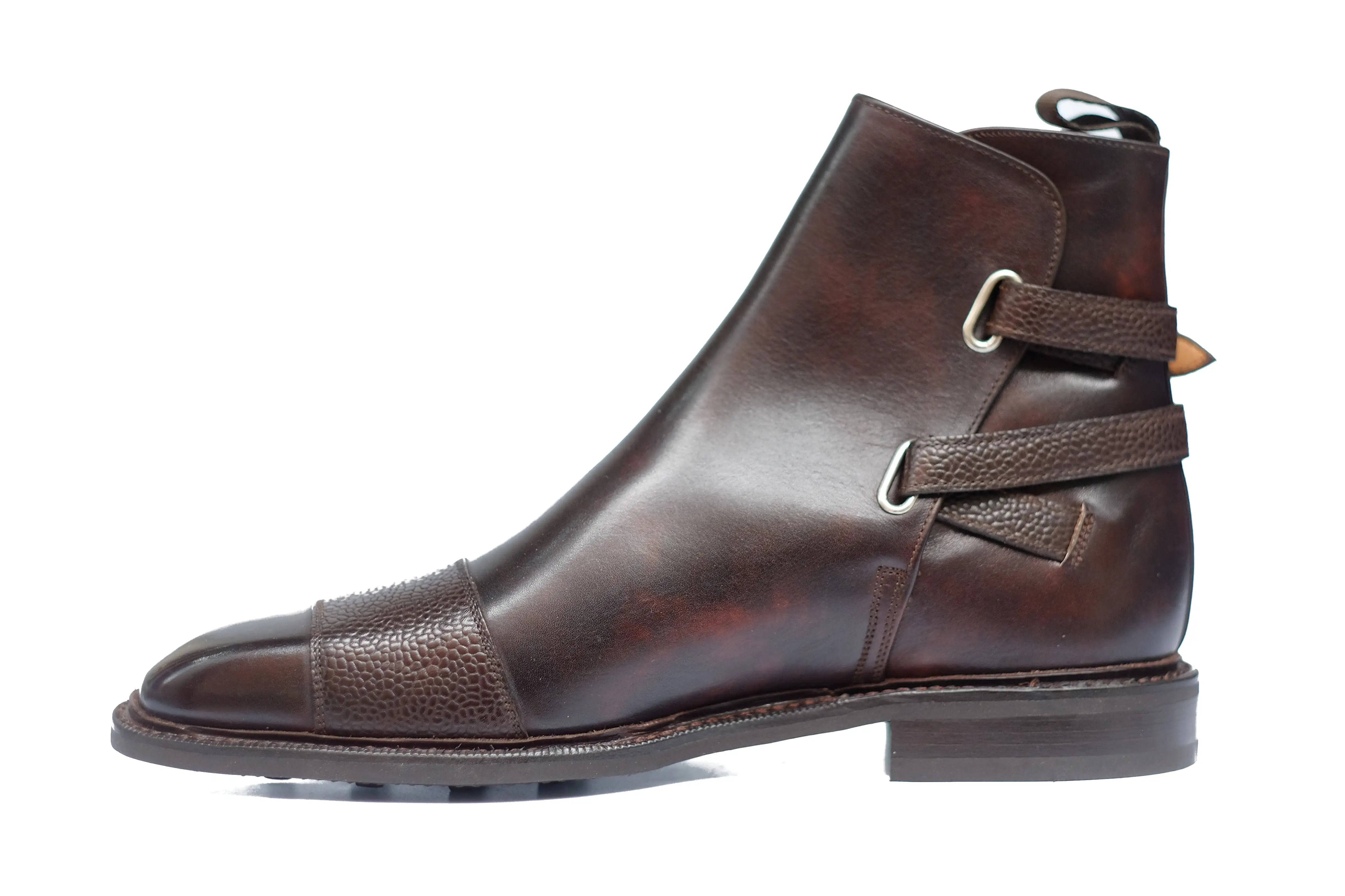 Barbosa - MTO - Dark Brown Museum Calf / Mid Brown Scotch Grain - MGF Last - Studded Rubber Sole - Storm Welt