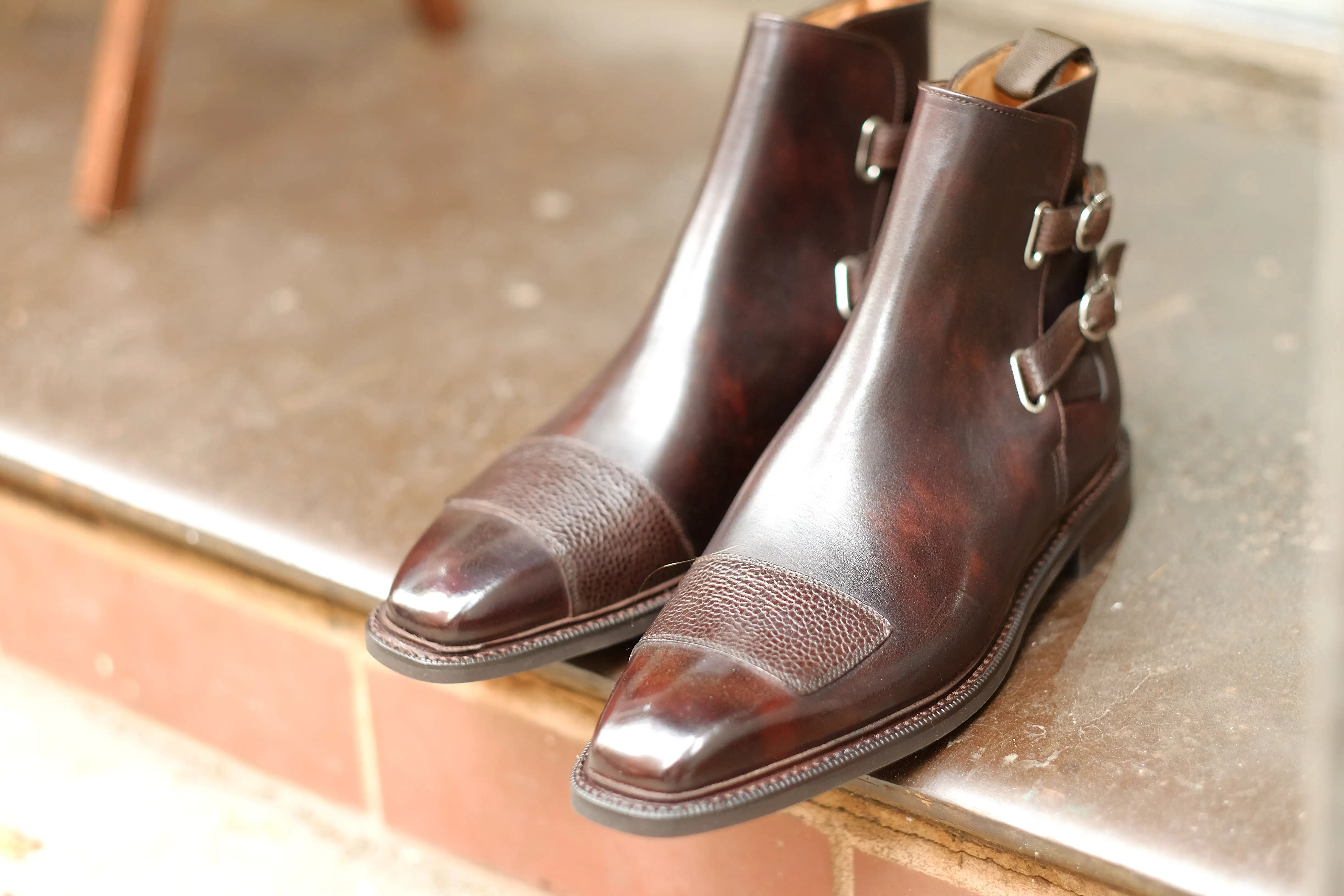 Barbosa - MTO - Dark Brown Museum Calf / Mid Brown Scotch Grain - MGF Last - Studded Rubber Sole - Storm Welt