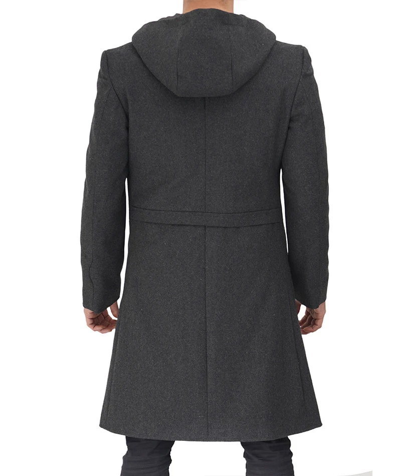 Barry Modern Fit Men's Grey Wool Coat with Hood - Long Winter Outerwear