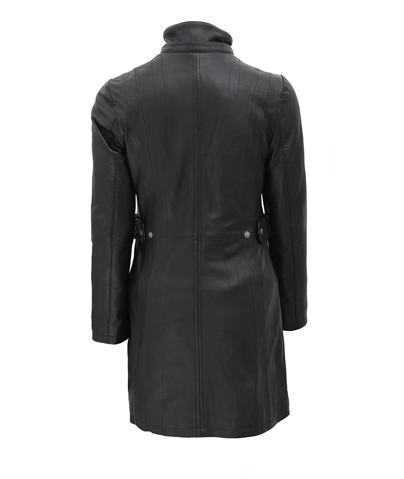 Black Leather Hooded Shearling Coat for Women