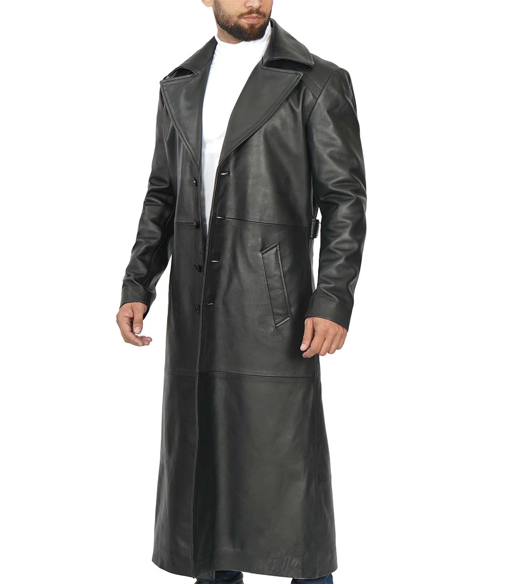 Black Men's Long Leather Duster Coat