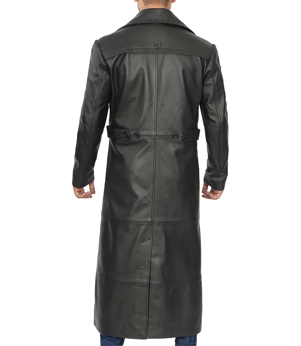 Black Men's Long Leather Duster Coat