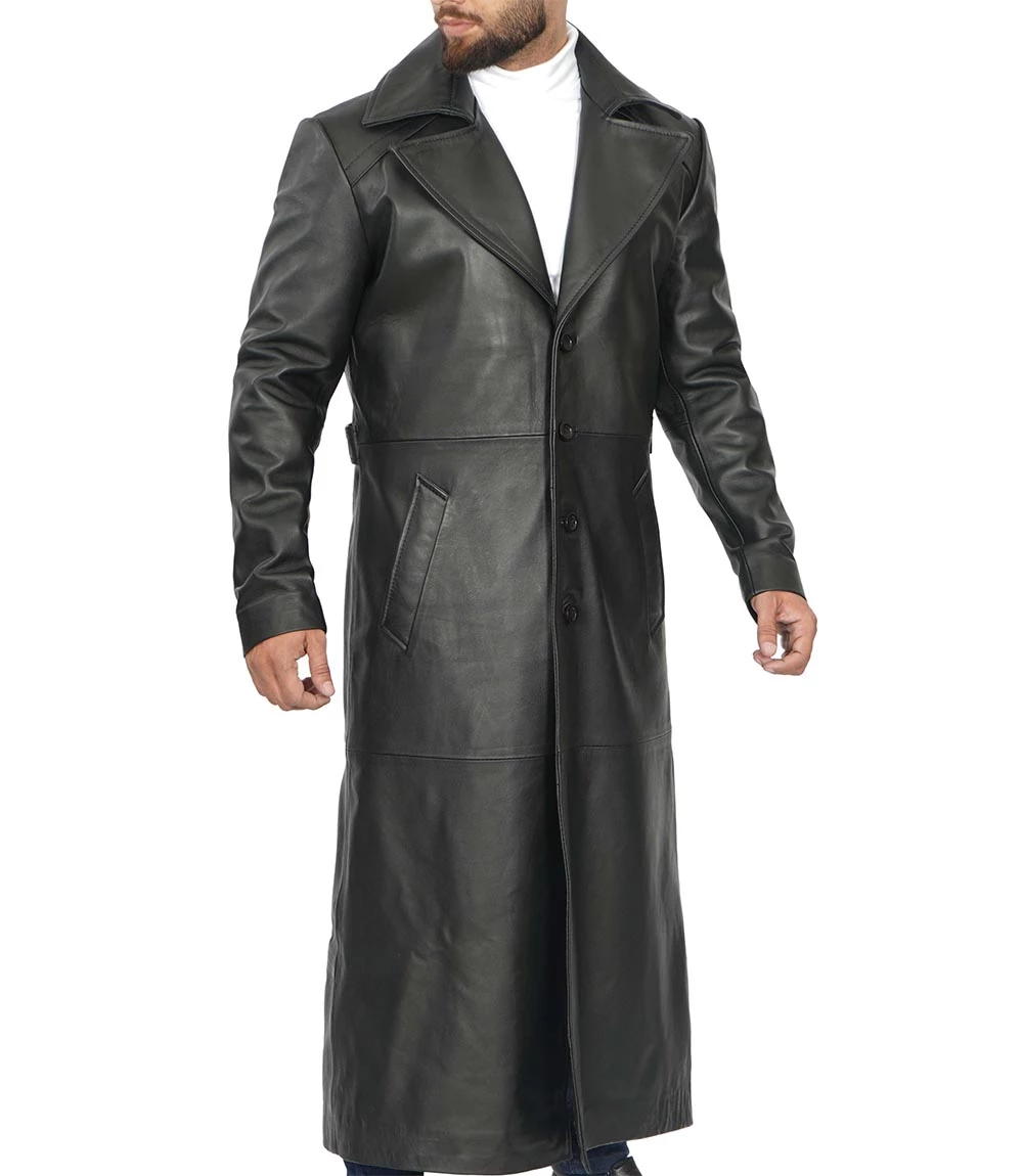 Black Men's Long Leather Duster Coat