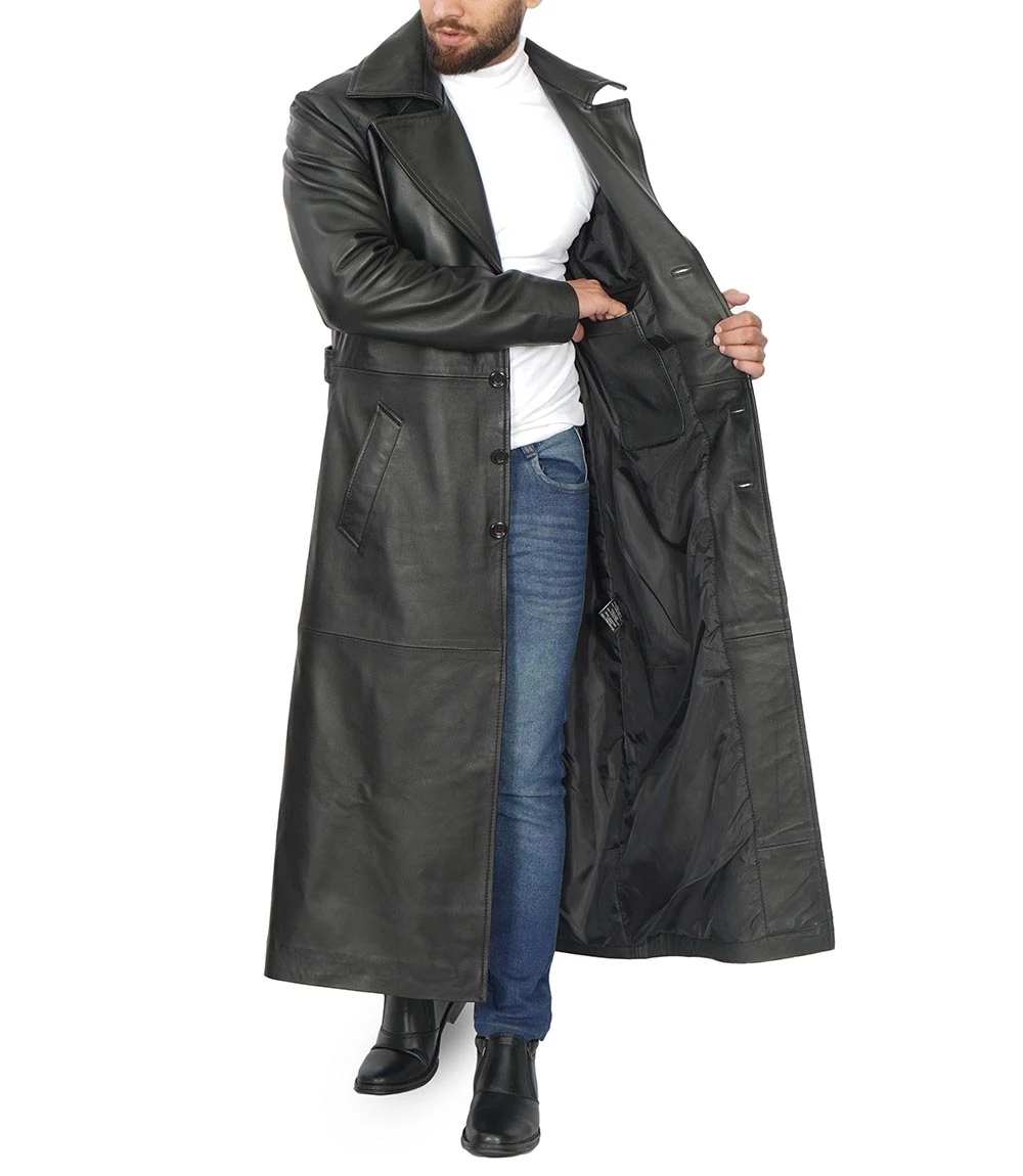 Black Men's Long Leather Duster Coat