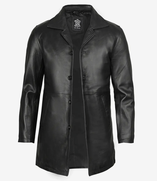 Black Mens 3 4 Length Leather Car Coat