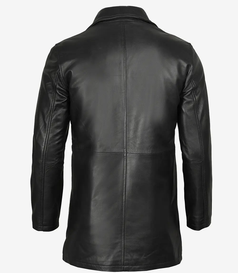 Black Mens 3 4 Length Leather Car Coat