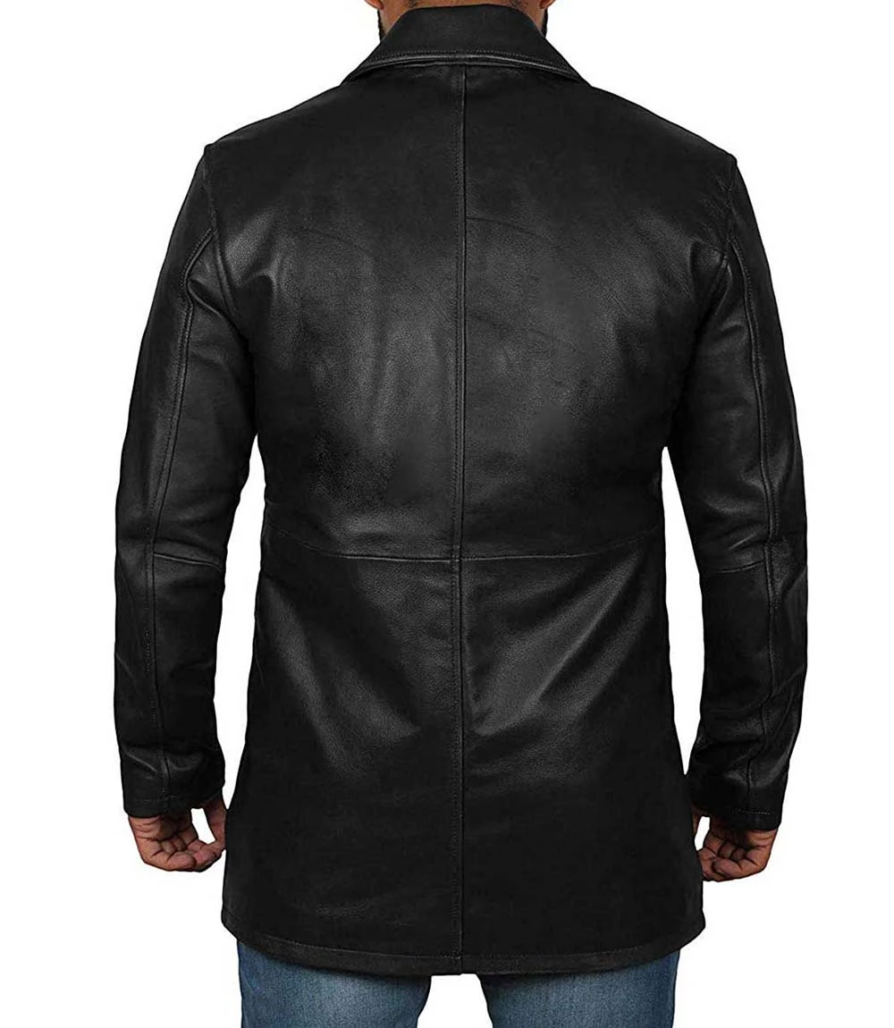 Black Tall Men's 3/4 Length Leather Car Coat