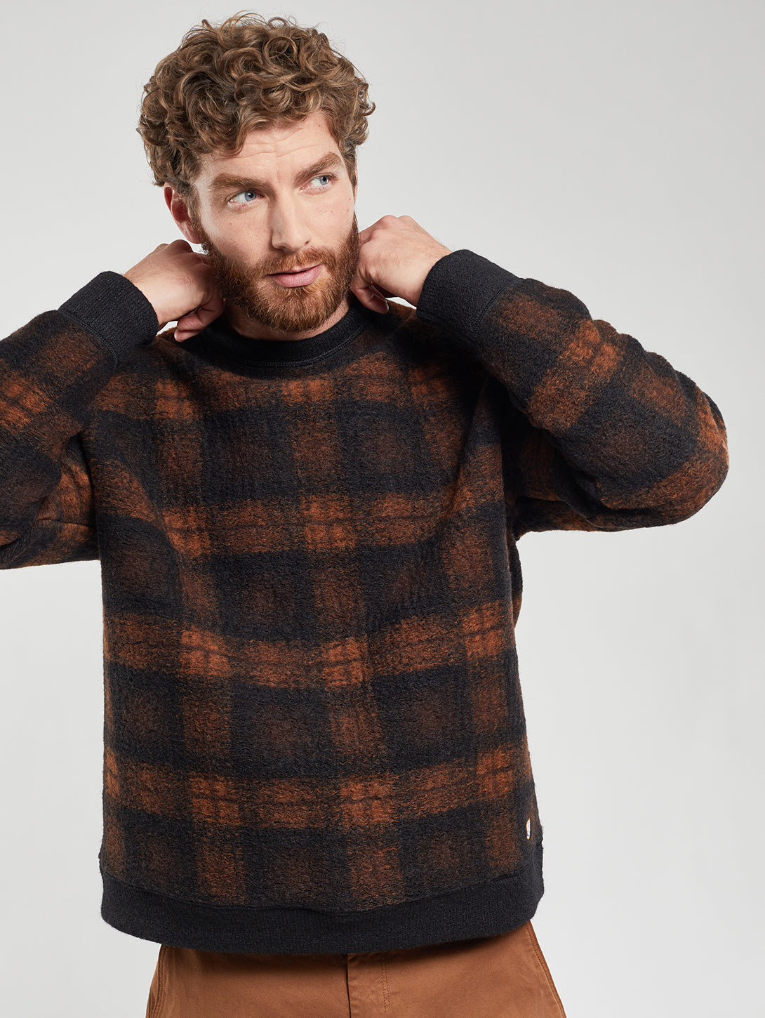 Boiled Wool Pullover - Carreaux Acajou