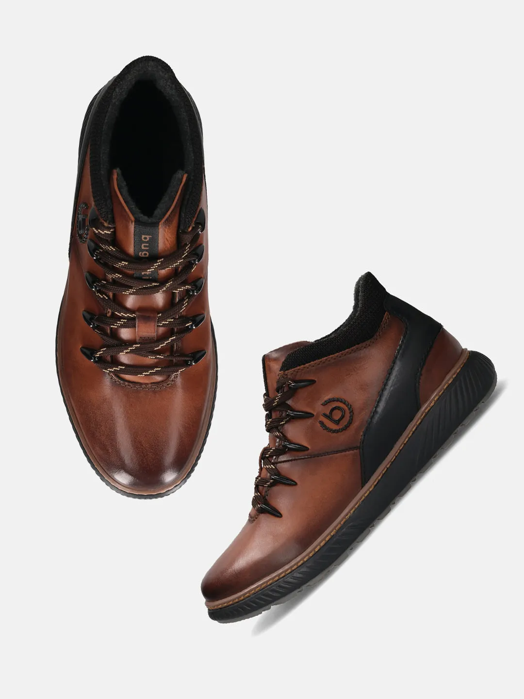 bugatti Mid-Brown Premium Leather Sneakers