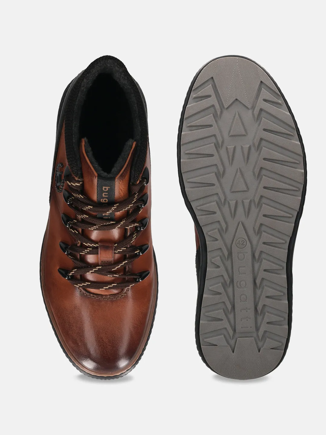 bugatti Mid-Brown Premium Leather Sneakers