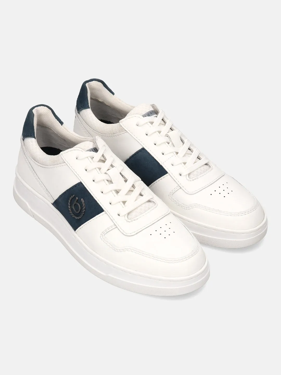 bugatti Offwhite & Dark Blue Premium Leather Sneakers