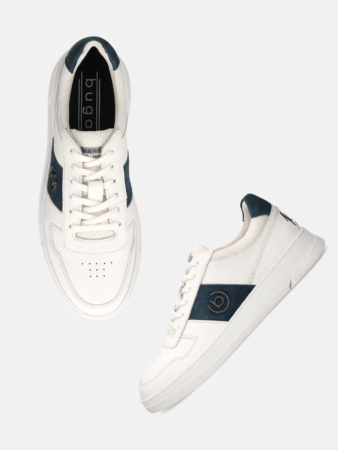 bugatti Offwhite & Dark Blue Premium Leather Sneakers