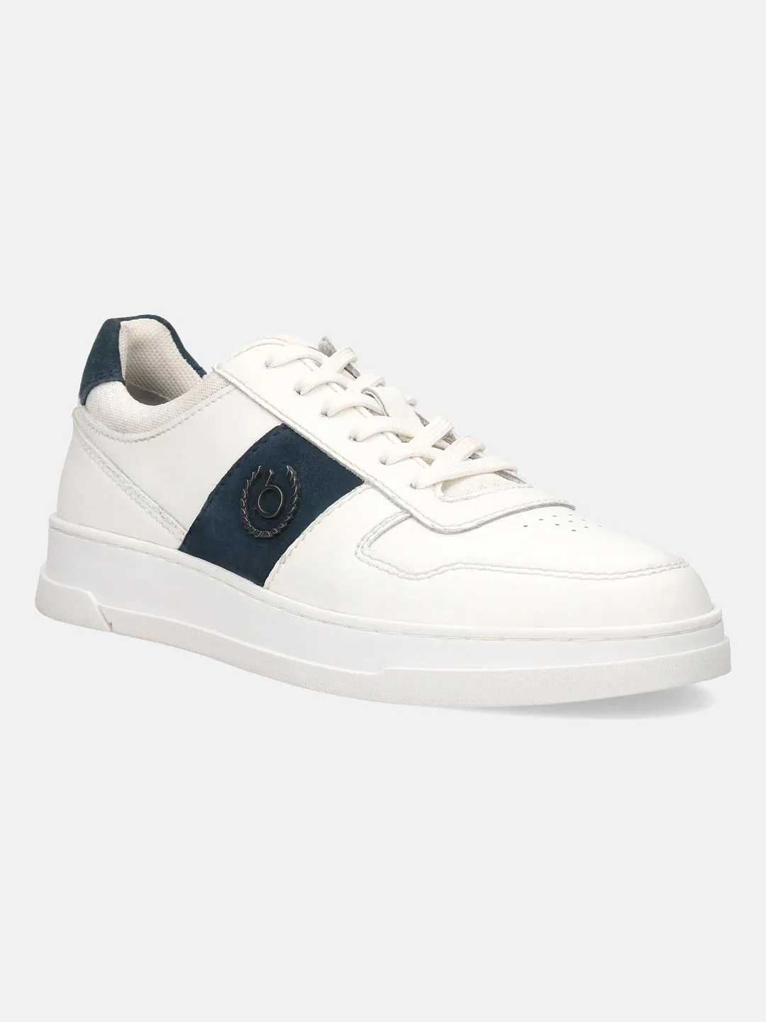 bugatti Offwhite & Dark Blue Premium Leather Sneakers