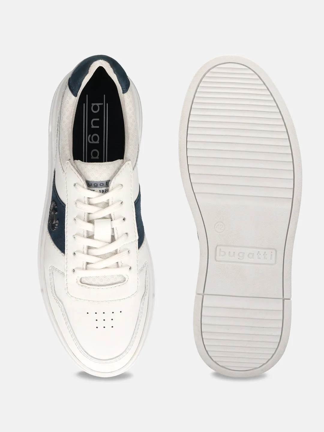 bugatti Offwhite & Dark Blue Premium Leather Sneakers