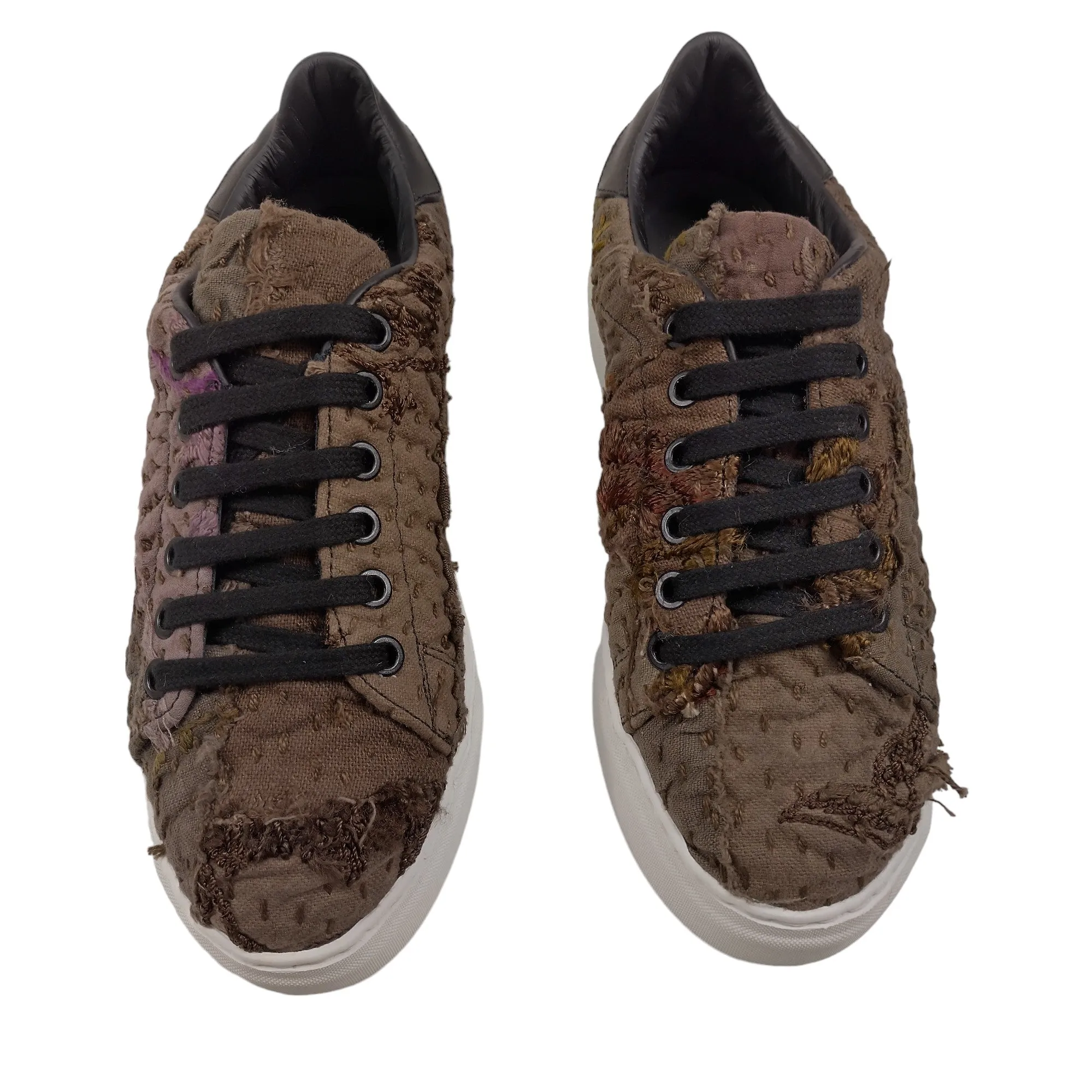 By Walid Brown Re-Patch Embroidery Sneakers