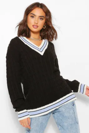 Cable Knit Varsity Sweater