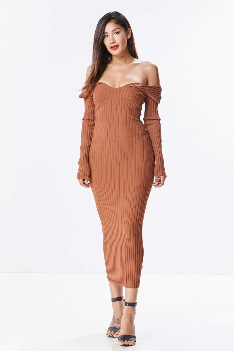 Carmel Casually Cute Ribbed Maxi Sweater Dress