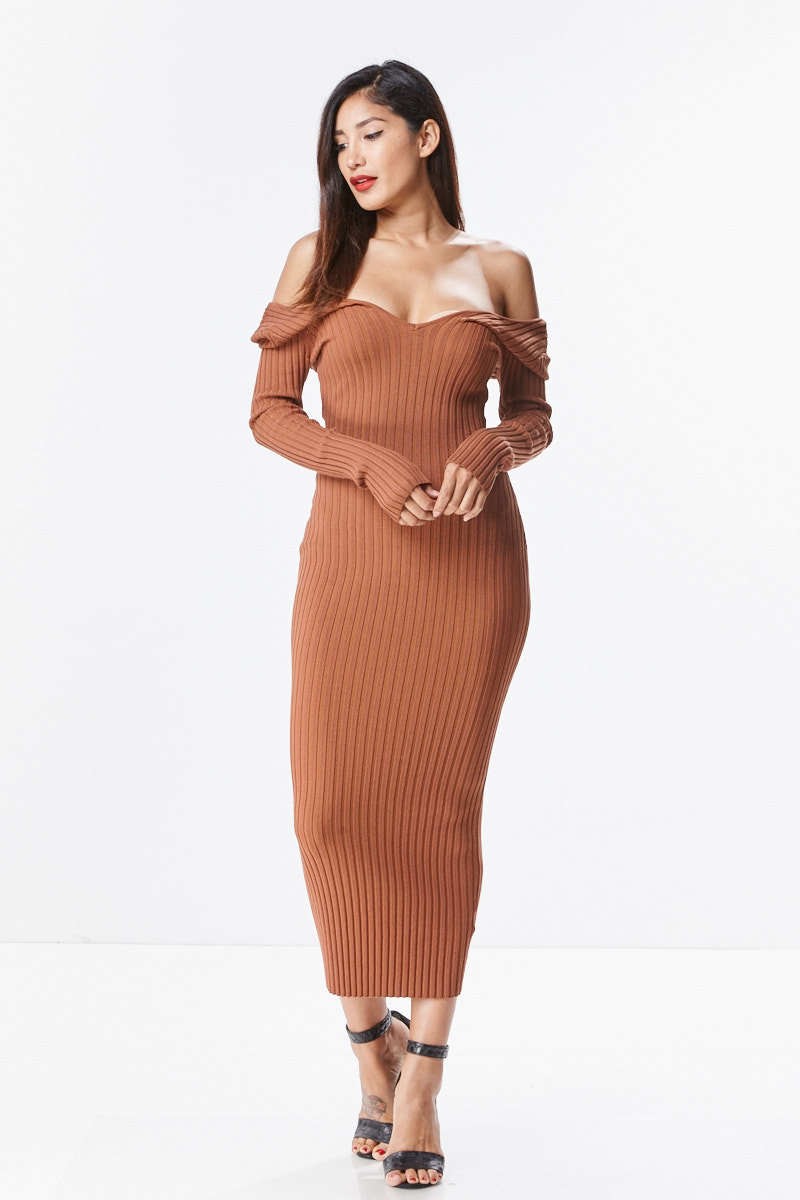 Carmel Casually Cute Ribbed Maxi Sweater Dress