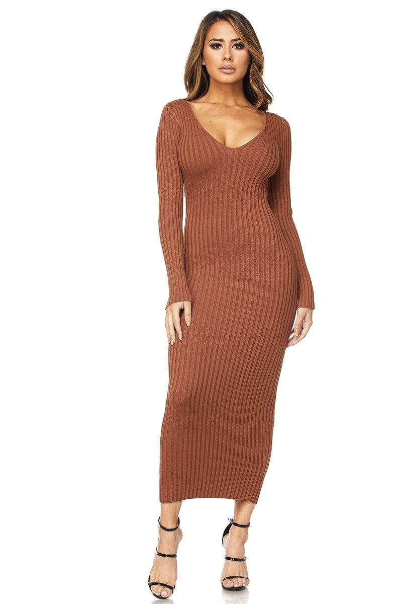 Carmel Casually Cute Ribbed Maxi Sweater Dress