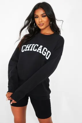 Chicago Slogan Oversized Sweater