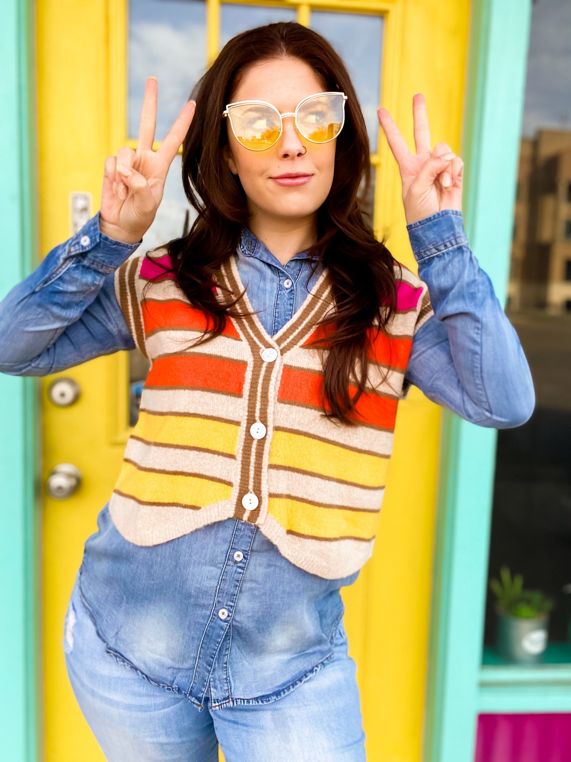 Color Block Stripe Sweater Vest