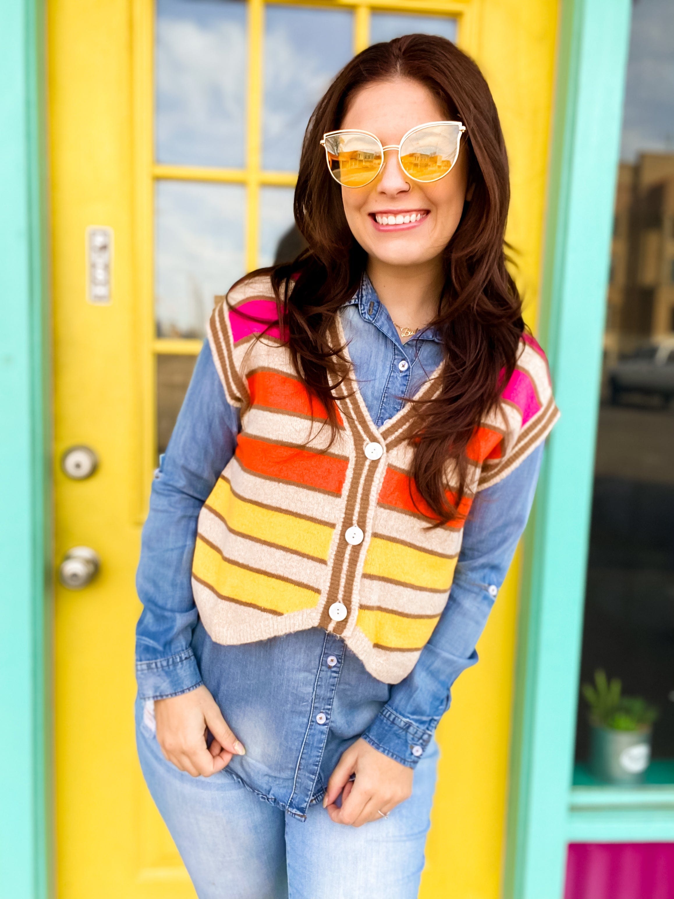 Color Block Stripe Sweater Vest