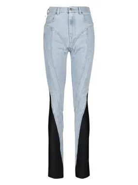 Colorblock Slim Stretch Denim Pencil Pants Women High Waist Casual Slim Jeans Trousers