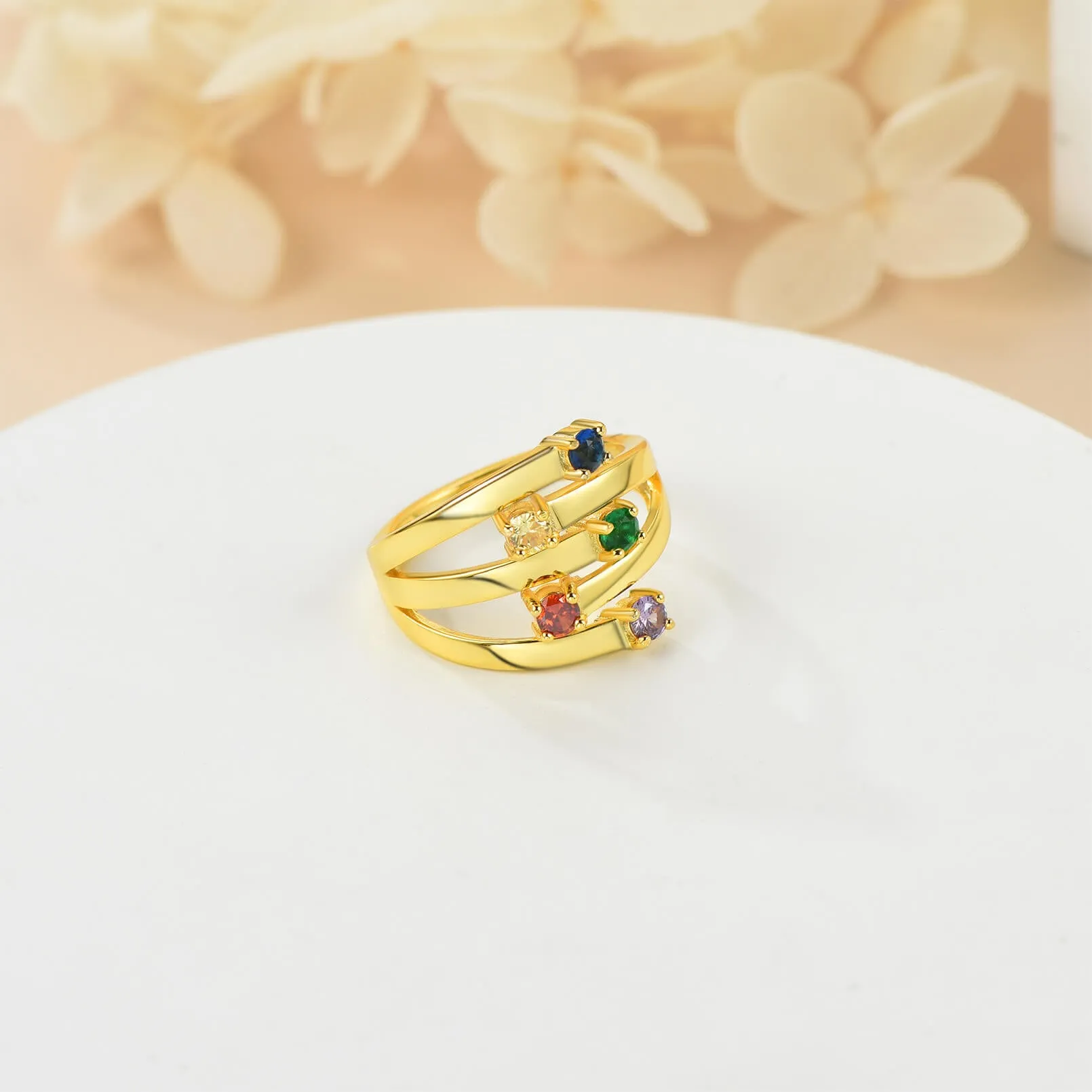 Custom Birthstone Ring for Women Personalized Adjustable Ring