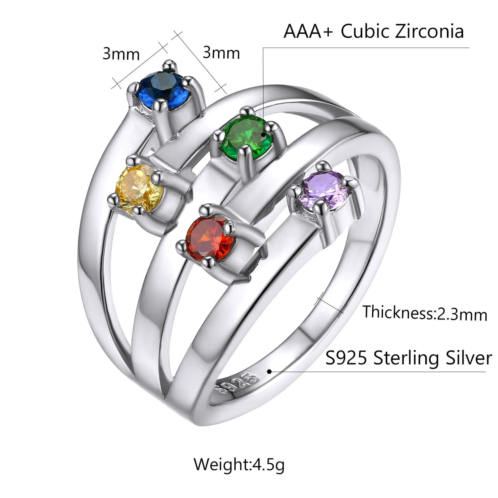 Custom Birthstone Ring for Women Personalized Adjustable Ring