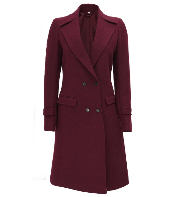 Doris Women's Double Breasted Maroon Wool Coat