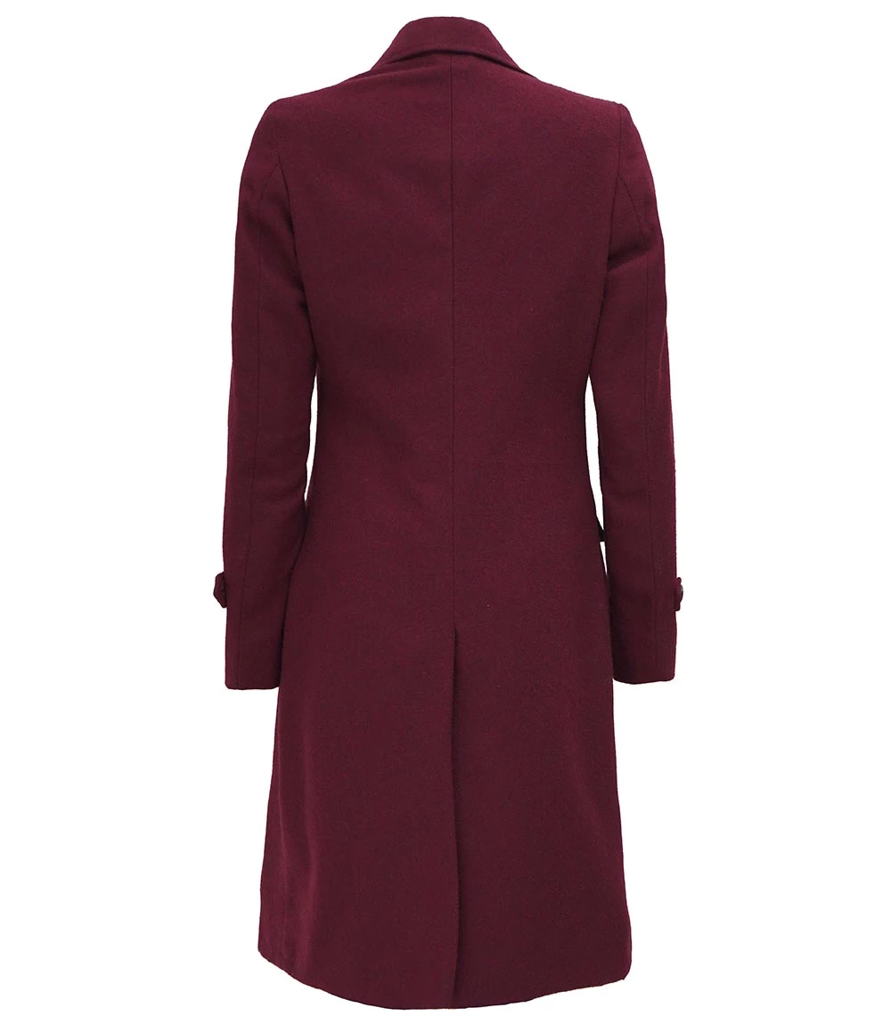 Doris Women's Double Breasted Maroon Wool Coat