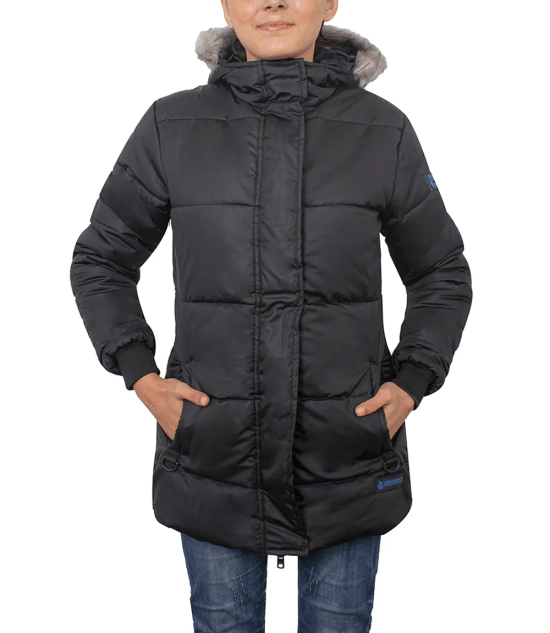 Ella Women's Black Puffer Coat - faux fur trim hood