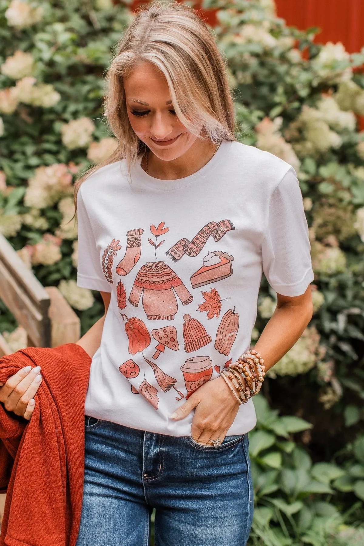 Embracing Autumn Graphic Tee- White