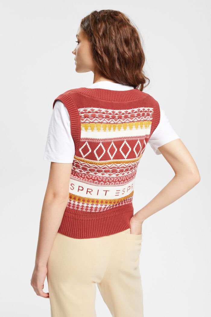 Esprit Fairisle Sweater Vest Cotton Blend In Terracotta