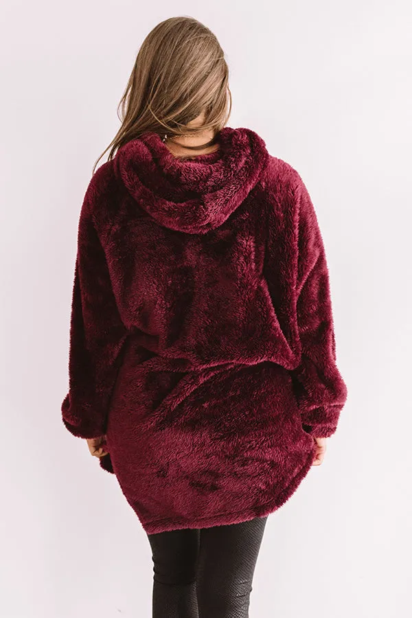 Faux Fur Kangaroo Pocket Hoodie - Burgundy