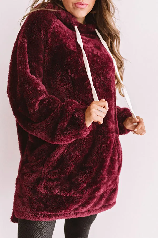 Faux Fur Kangaroo Pocket Hoodie - Burgundy