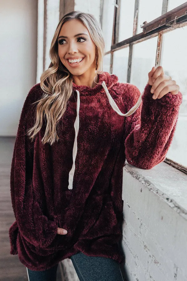 Faux Fur Kangaroo Pocket Hoodie - Burgundy