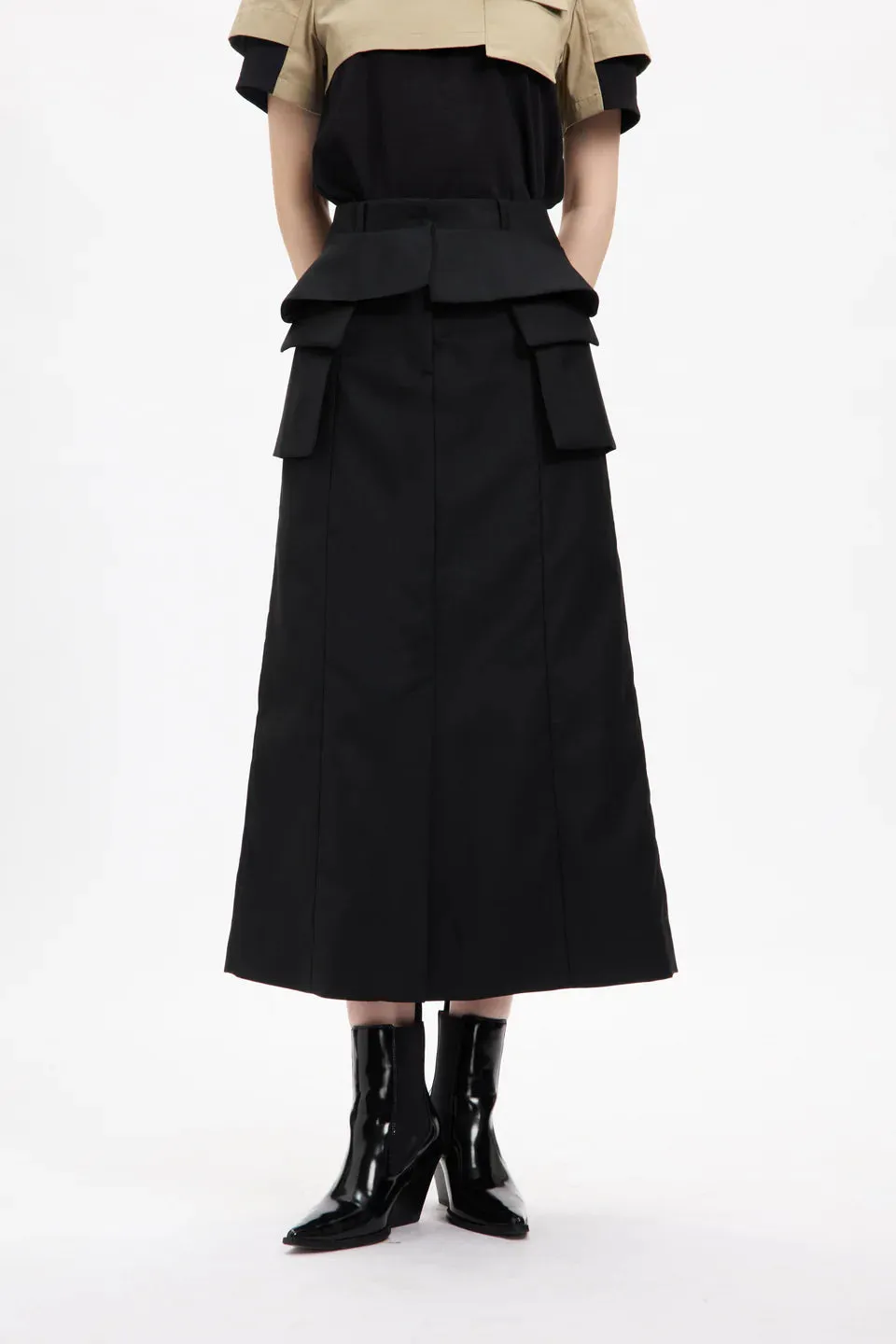 Front Ruffle Pocket Skirt