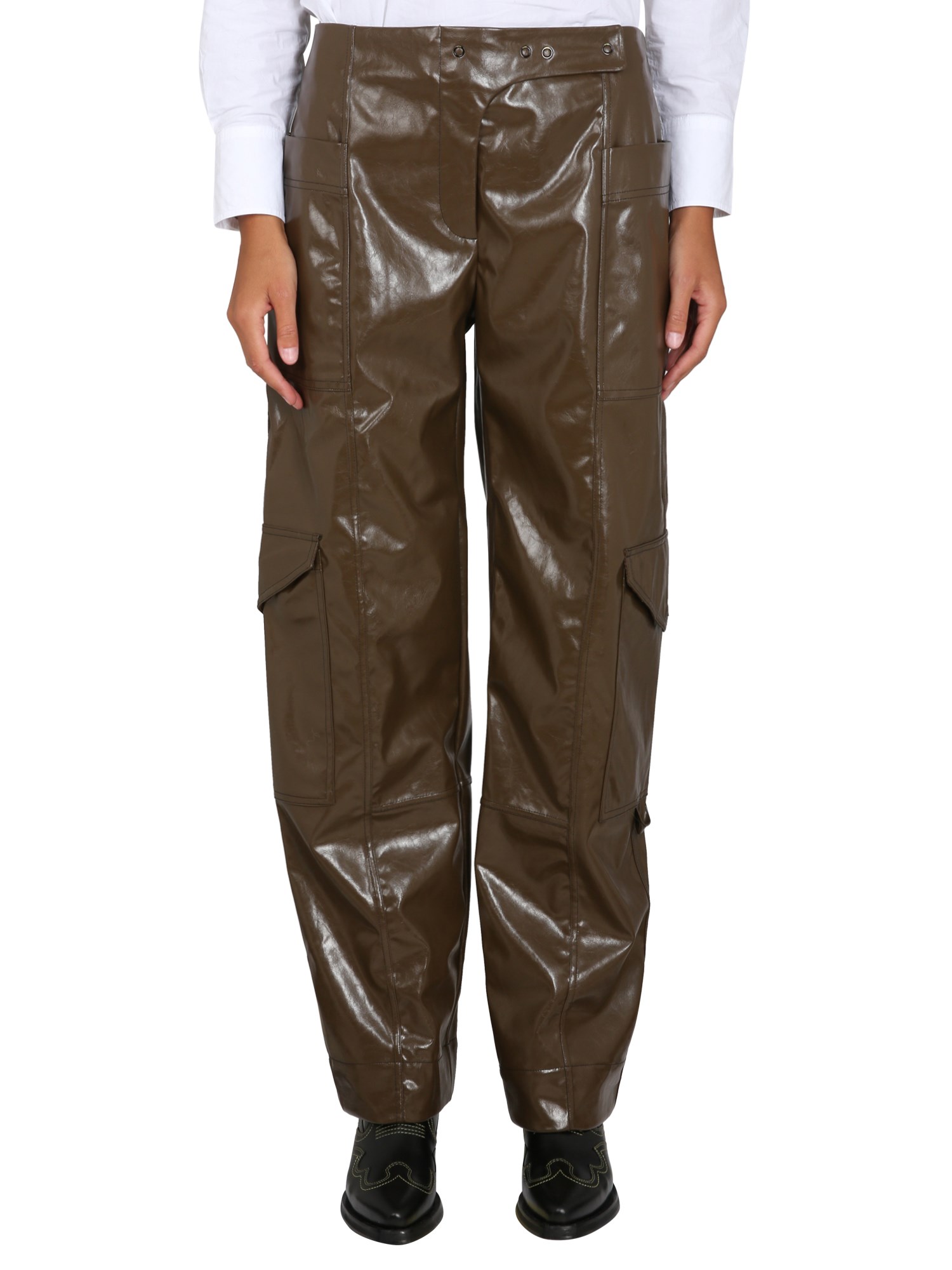 GANNI    PATENT LEATHER CARGO PANTS