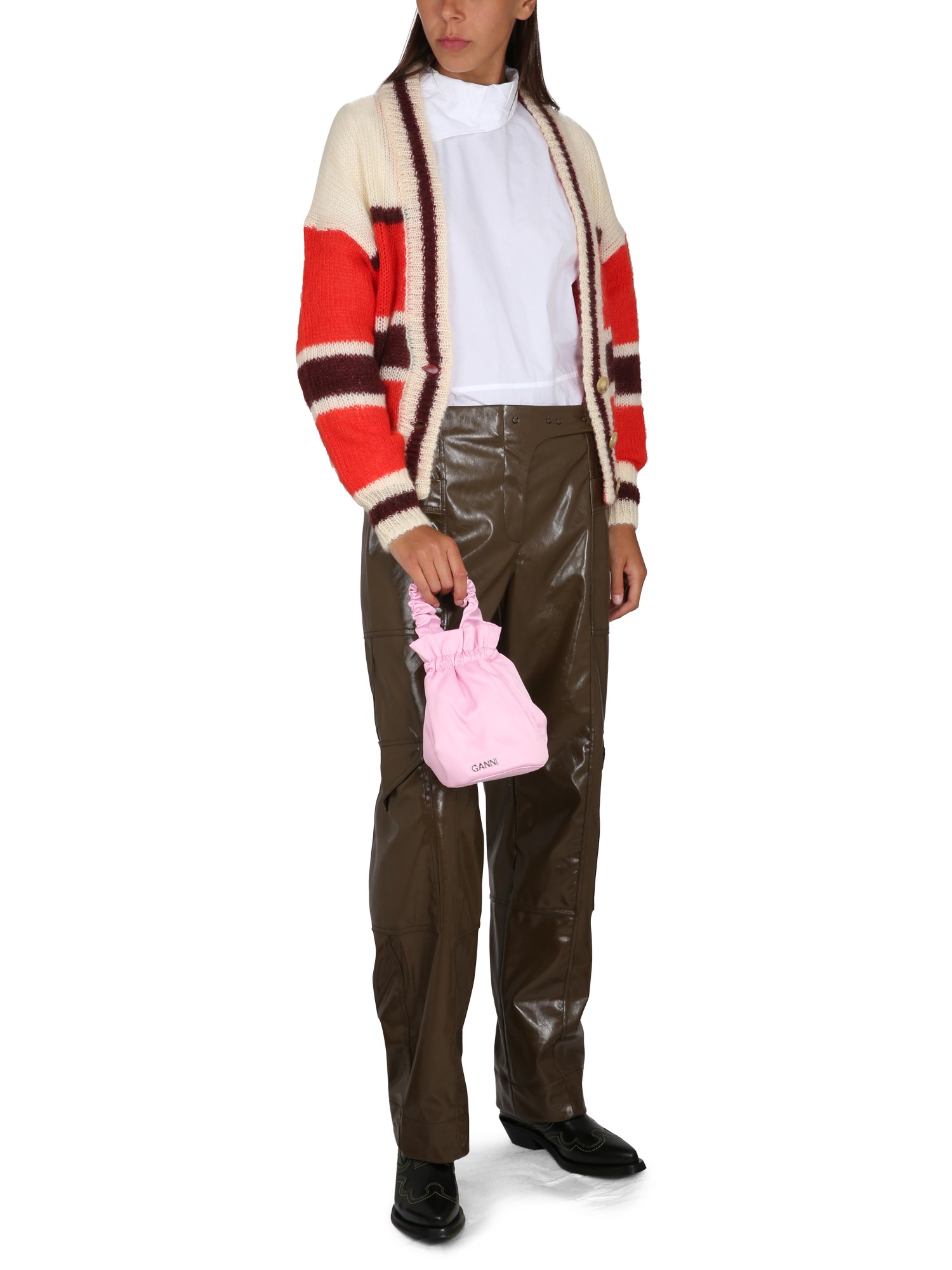 GANNI    PATENT LEATHER CARGO PANTS