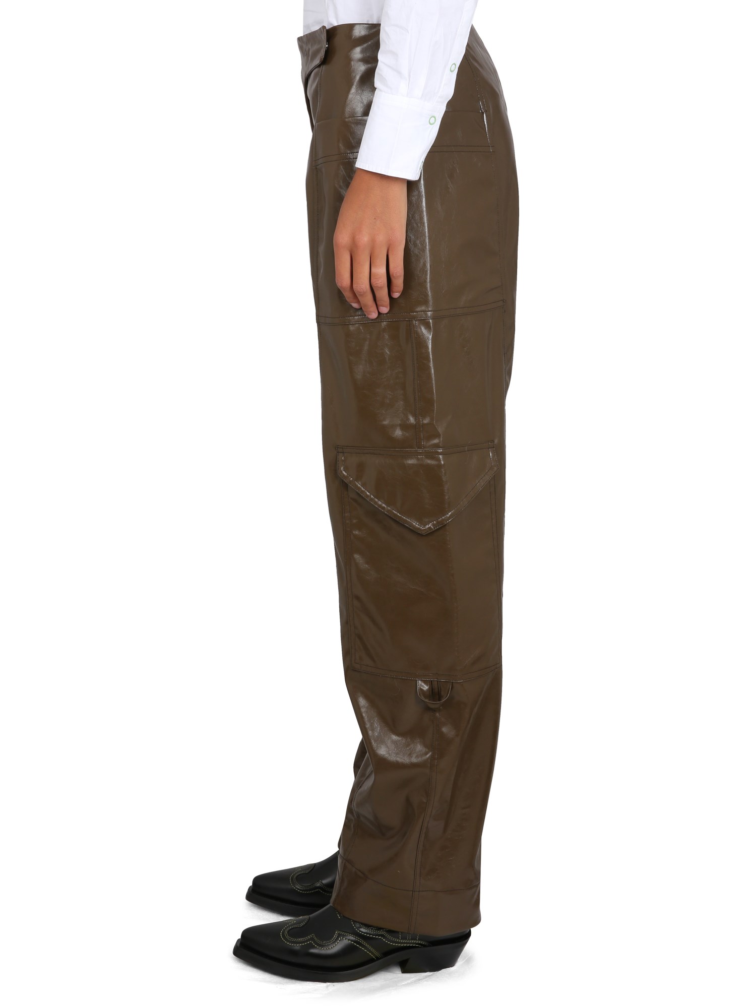 GANNI    PATENT LEATHER CARGO PANTS